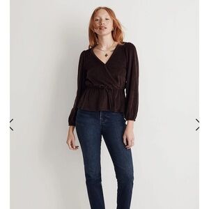 NWT Madewell Corduroy Tie-Front Faux-Wrap Top